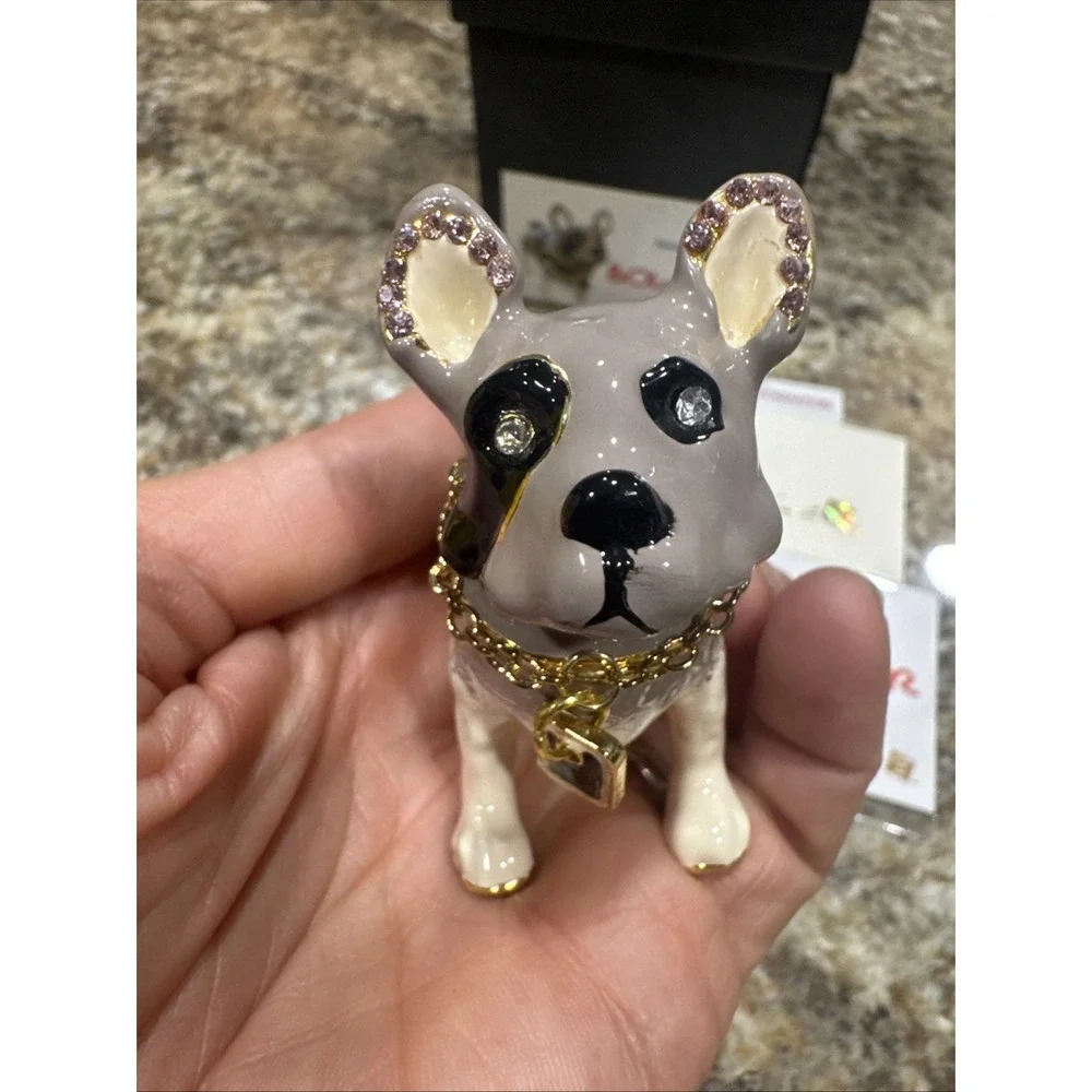 Objet D'Art #119 BOWSER Dog With Gold Chain Blinged Hinged Trinket‎ Box